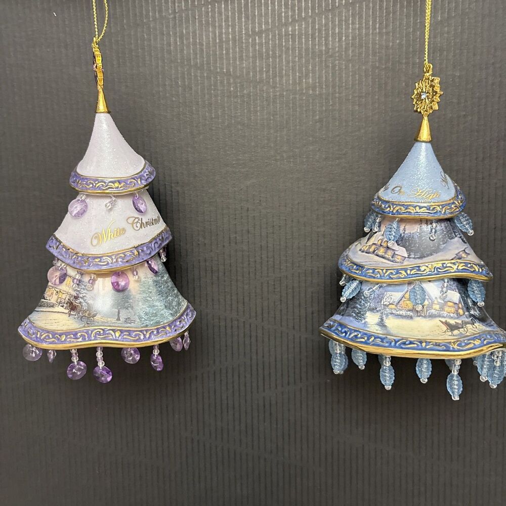Thomas‎ Kinkade Classic Ornaments, 2 Decorated Christmas Tree, White & Nativity